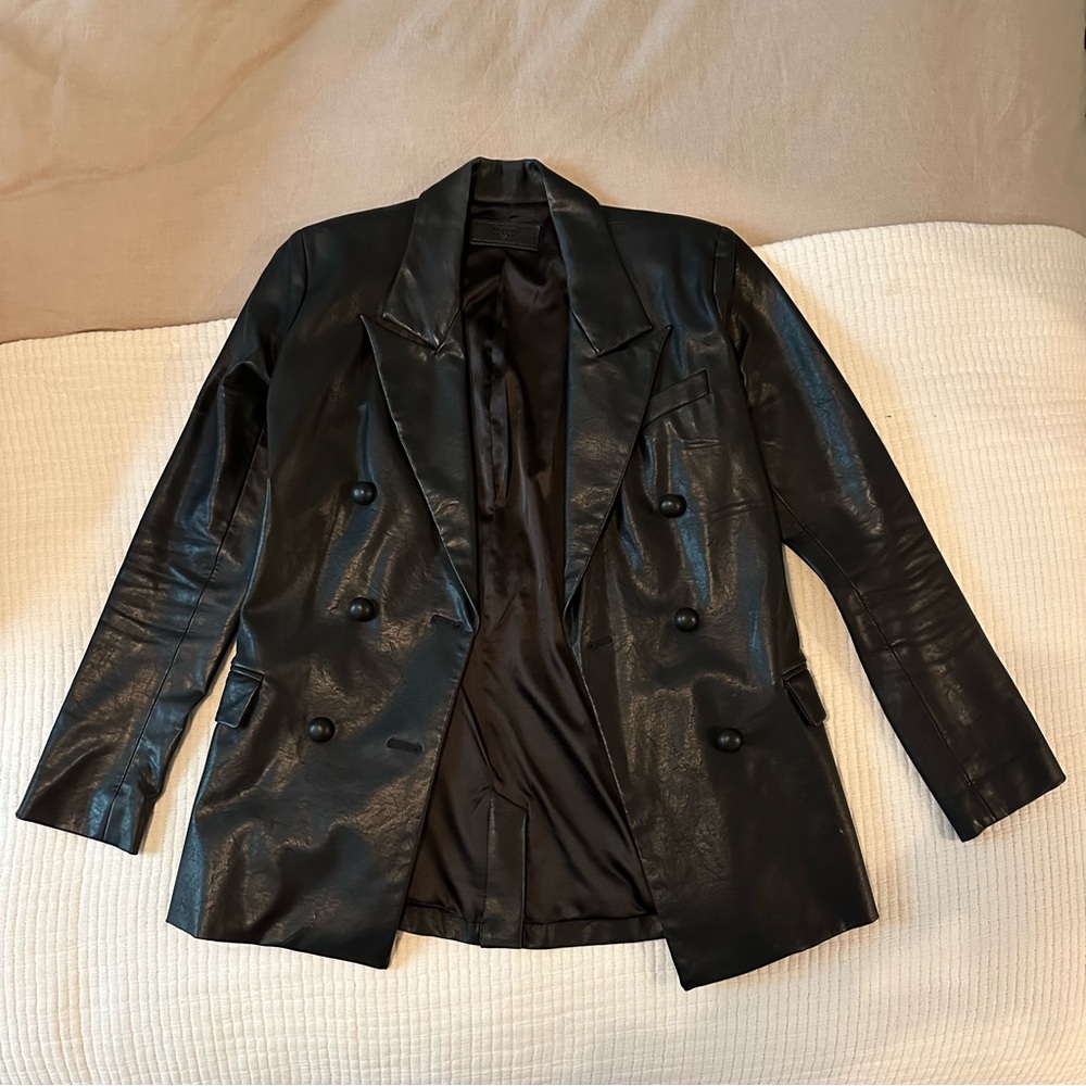 Blank NYC Double-Breasted Leather Blazer
